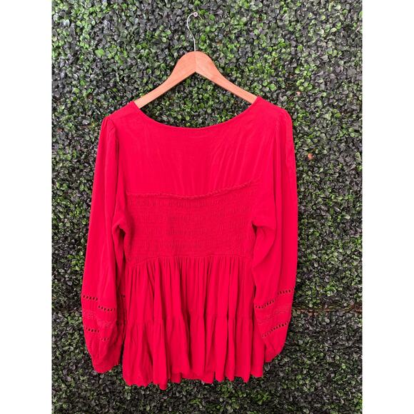 Torrid Baby doll Rayon Slub / Lace Inset Smocked Tiered Top, Women’s Size 1 XL - Picture 7 of 7